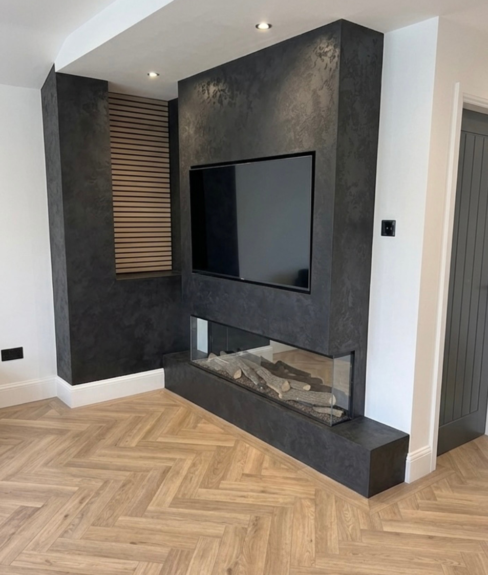 Black marmorino media wall